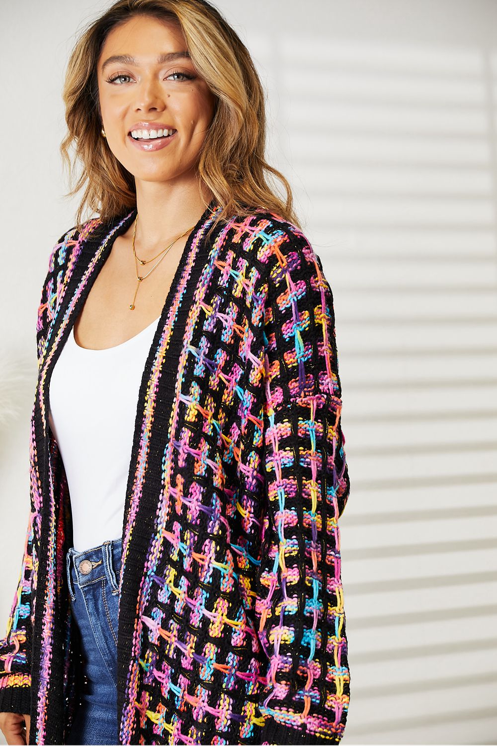 Multicolored Fringe Hem Duster Cardigan