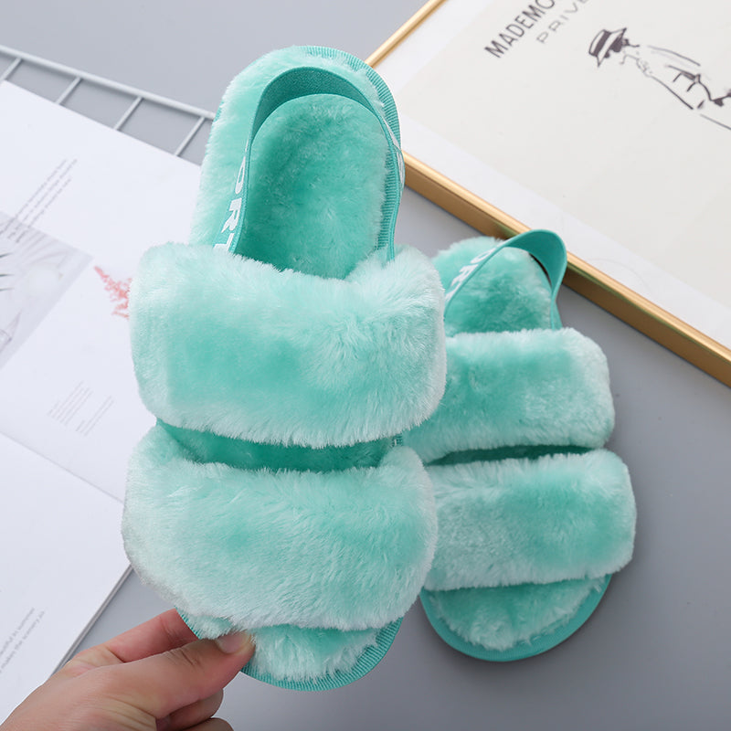 Faux Furry Open Toe Slippers