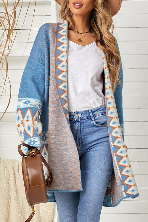 Geometric Print Accent Cardigan