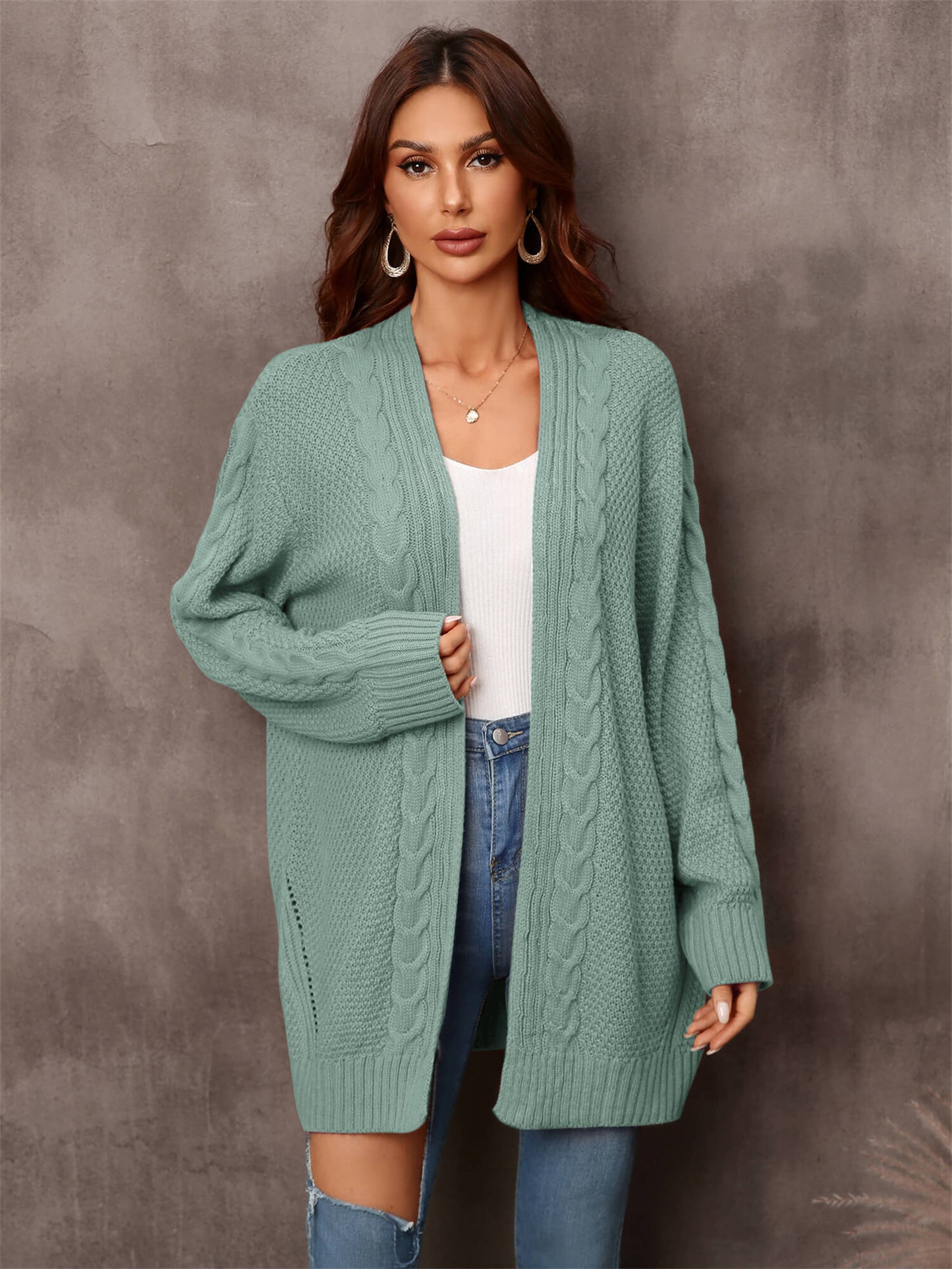 Solid Woven Knit Open Front Cardigan