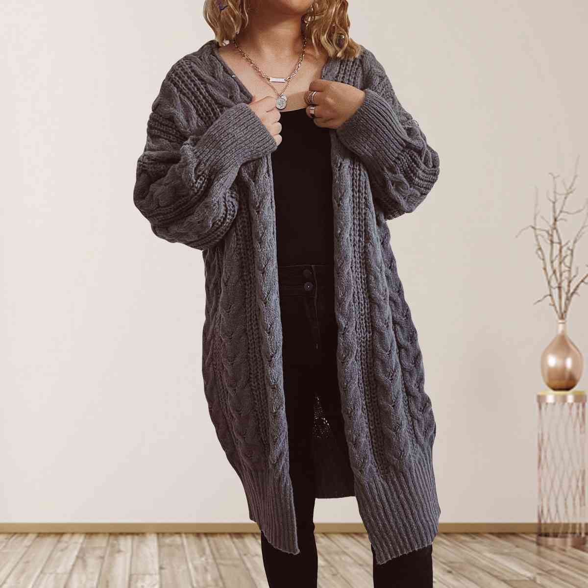 Cable-Knit Open Front Cardigan