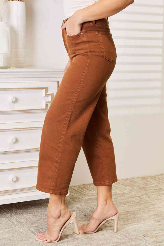 Caramel Dyed Straight Leg Cropped Jeans