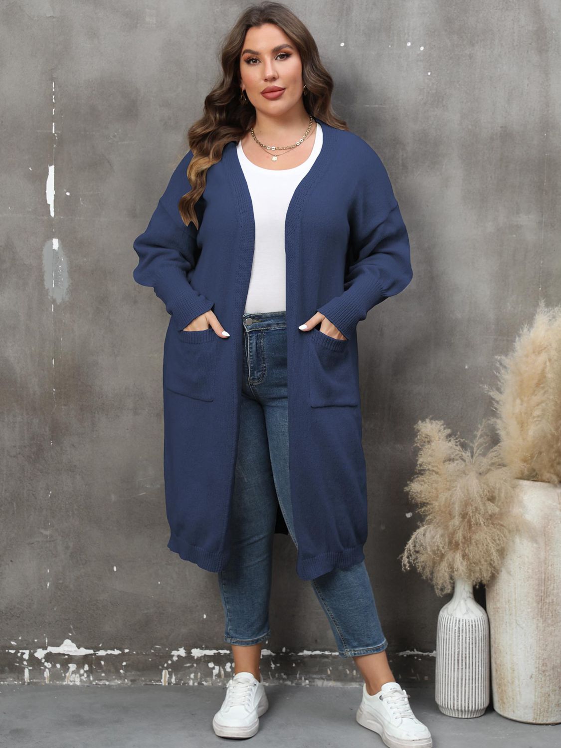 Solid Long Sleeve Pocketed Cardigan