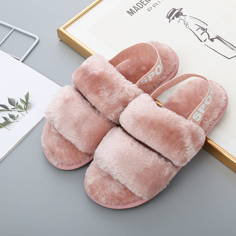 Faux Furry Open Toe Slippers