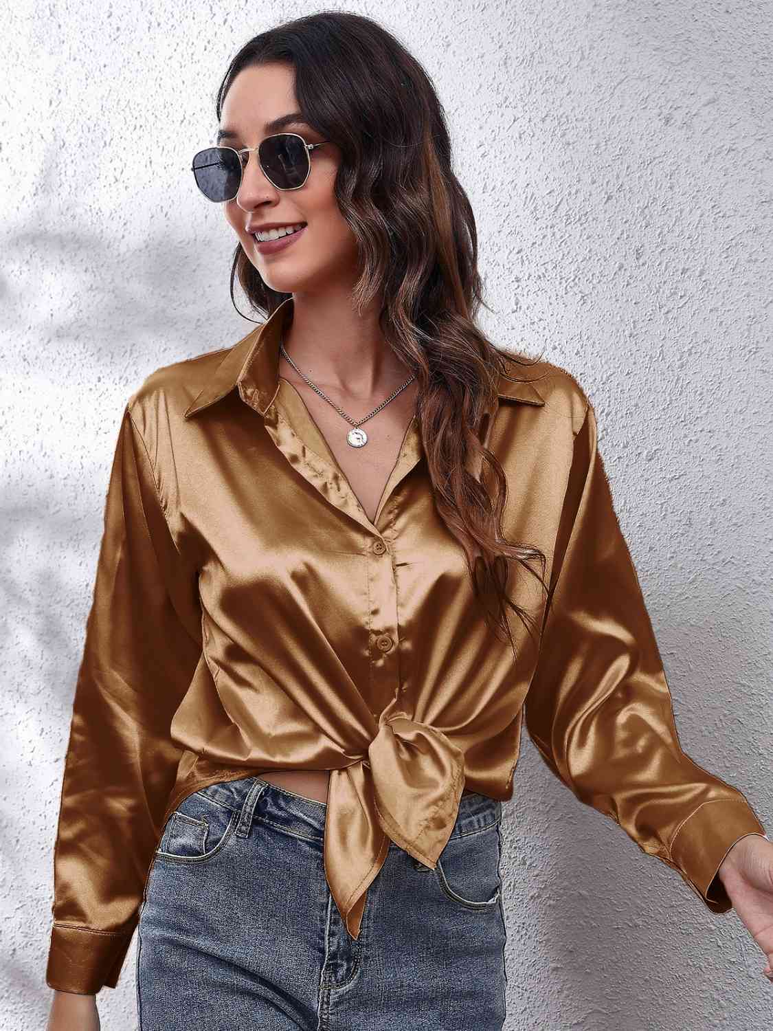 Satin Button Front Shirt