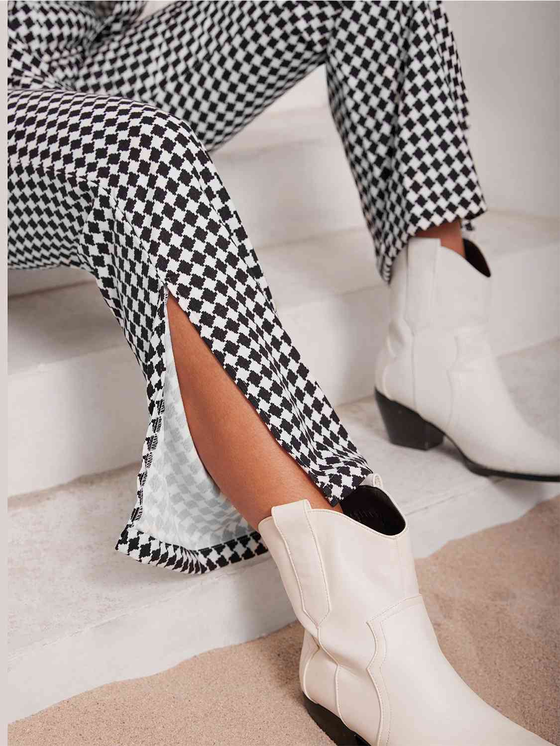 Micro Checkered Blazer & Slit Pants Set