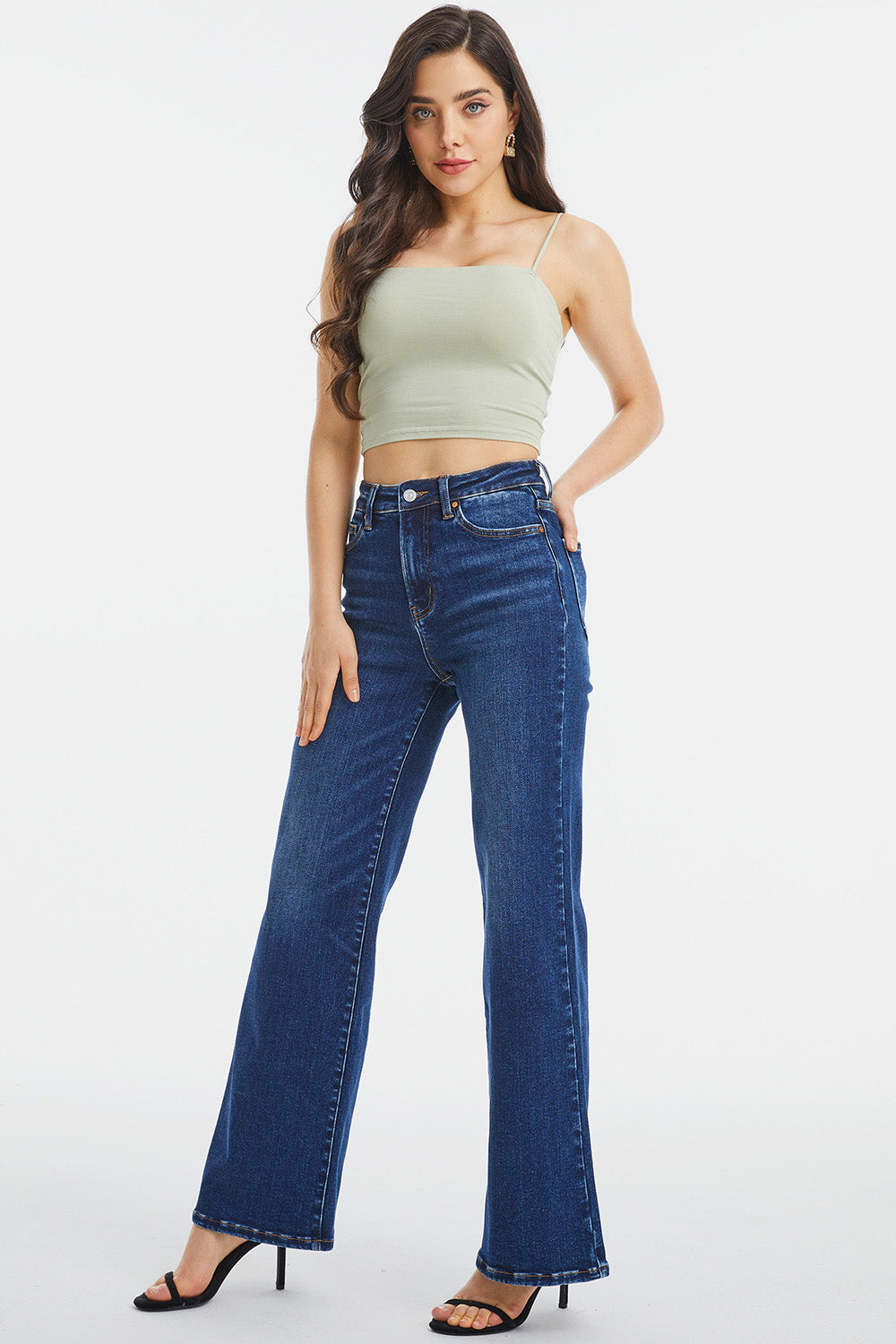 Dark-Wash High Waist Wide Leg Jeans