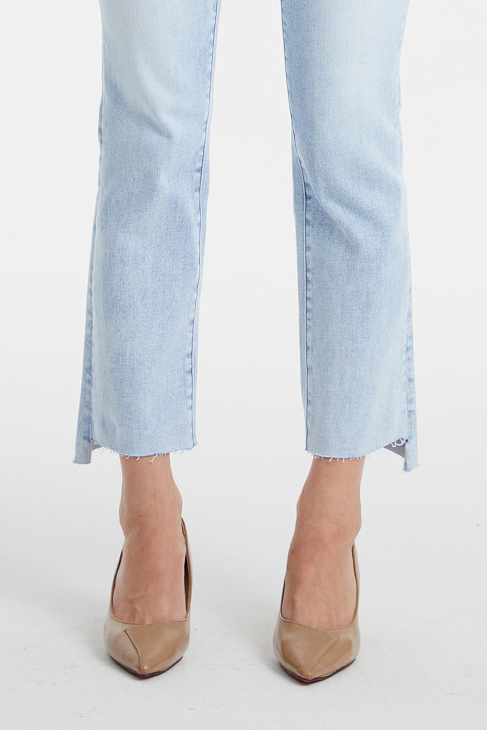 Light Wash High Waist Raw Hem Straight Jeans