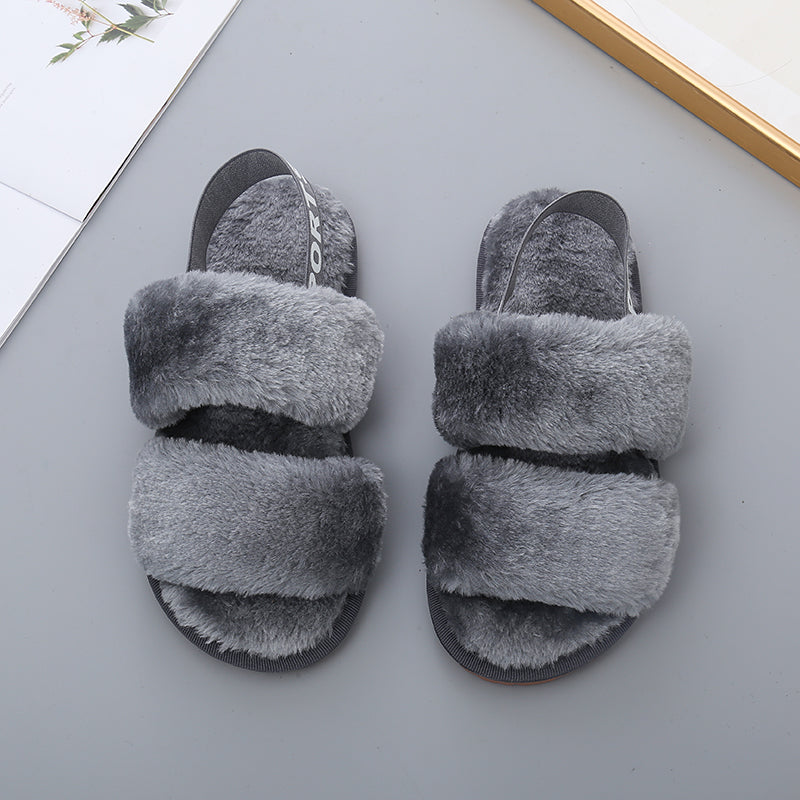 Faux Furry Open Toe Slippers