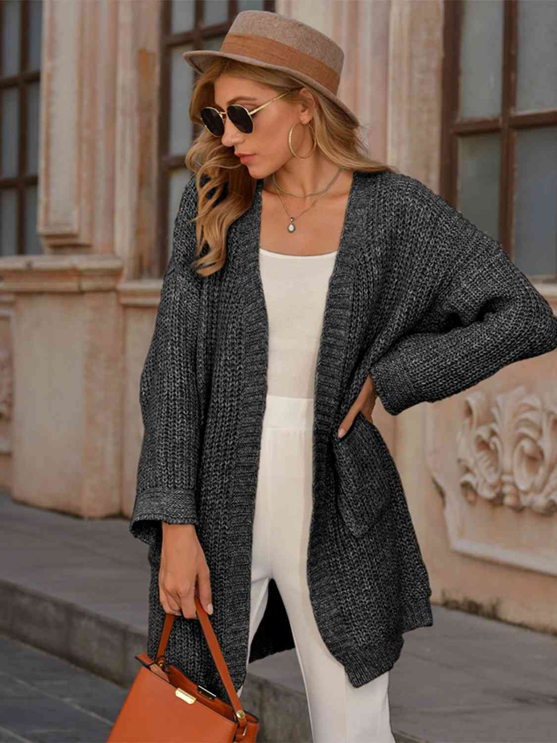 Open Front Ribbed-Knit Cardigan