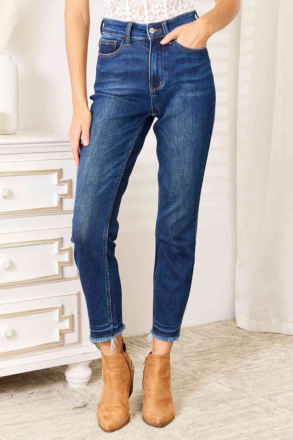 Judy Blue High Waist Released Hem Slit Jeans