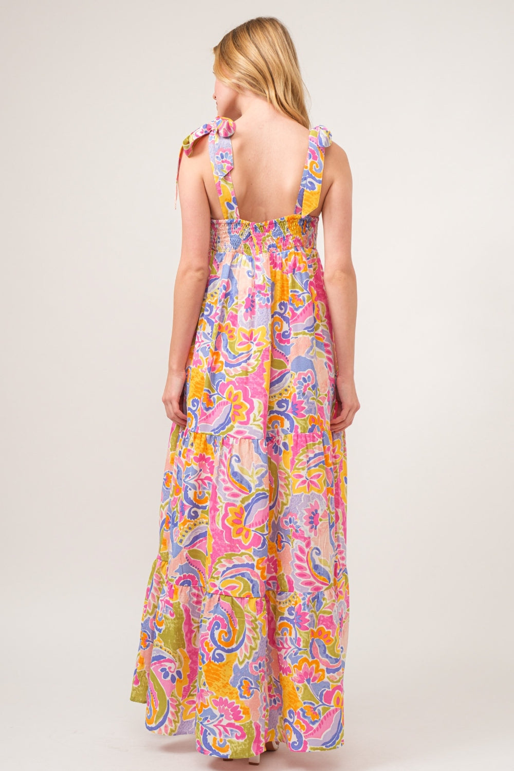 Multi-Print Tie Shoulder Maxi Dress