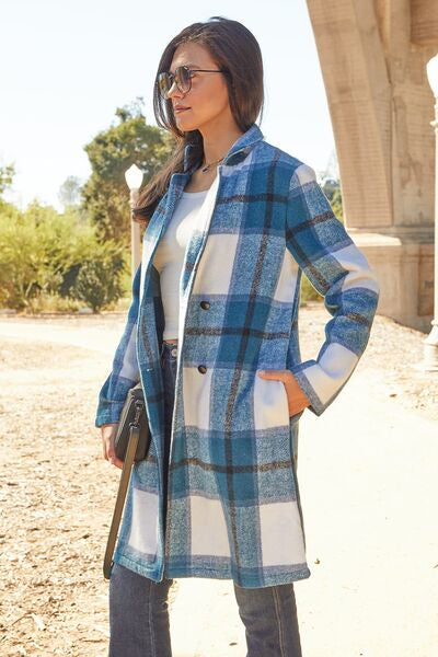 Plaid Button Lapel Collar Jacket