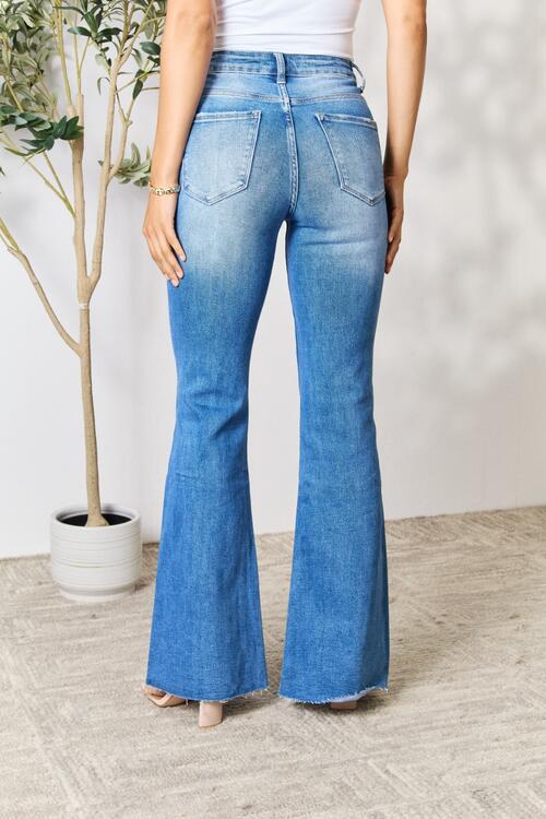 Med Blue Slit Flare Jeans