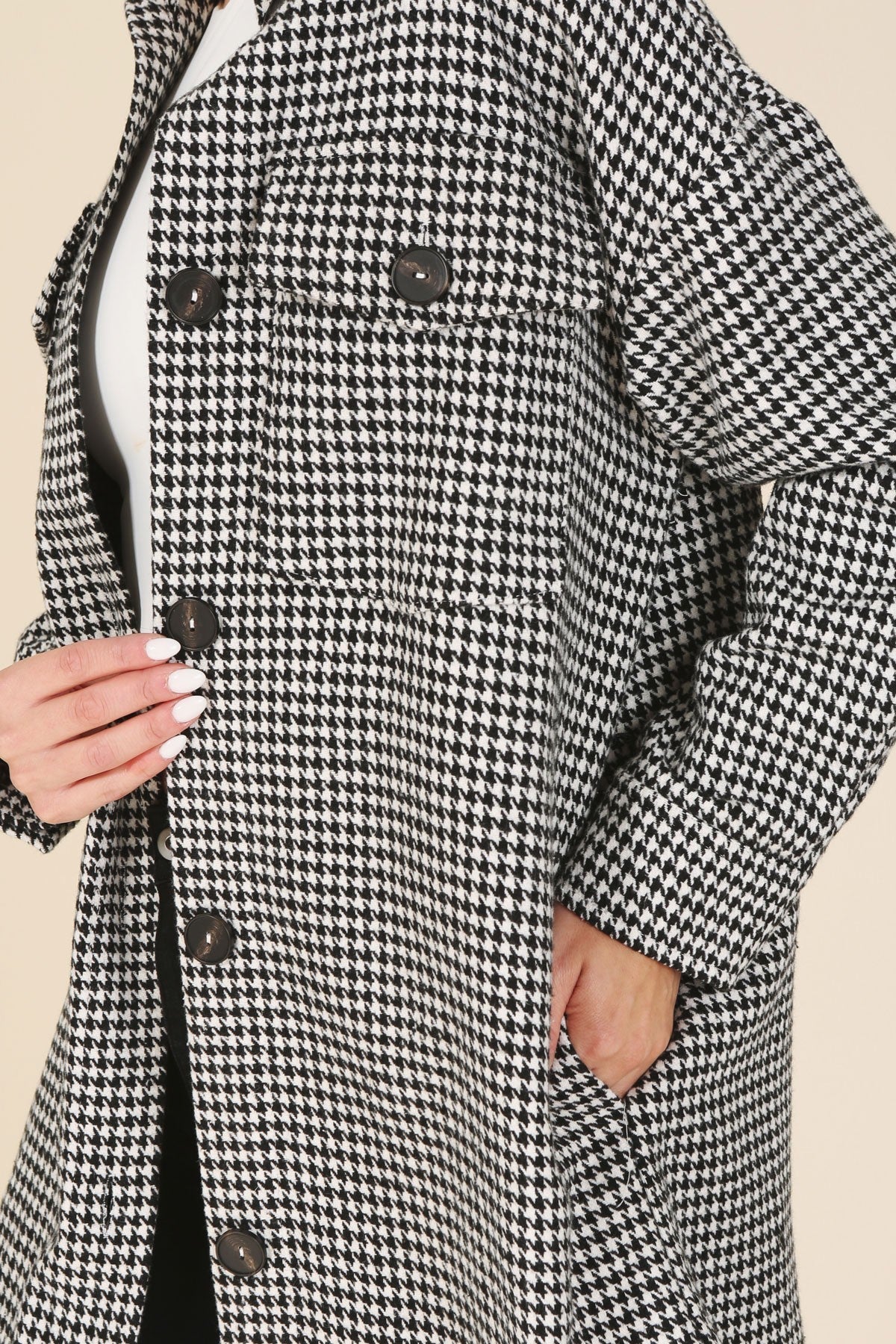 Houndstooth Long Jacket - Quelle's BoutiQue