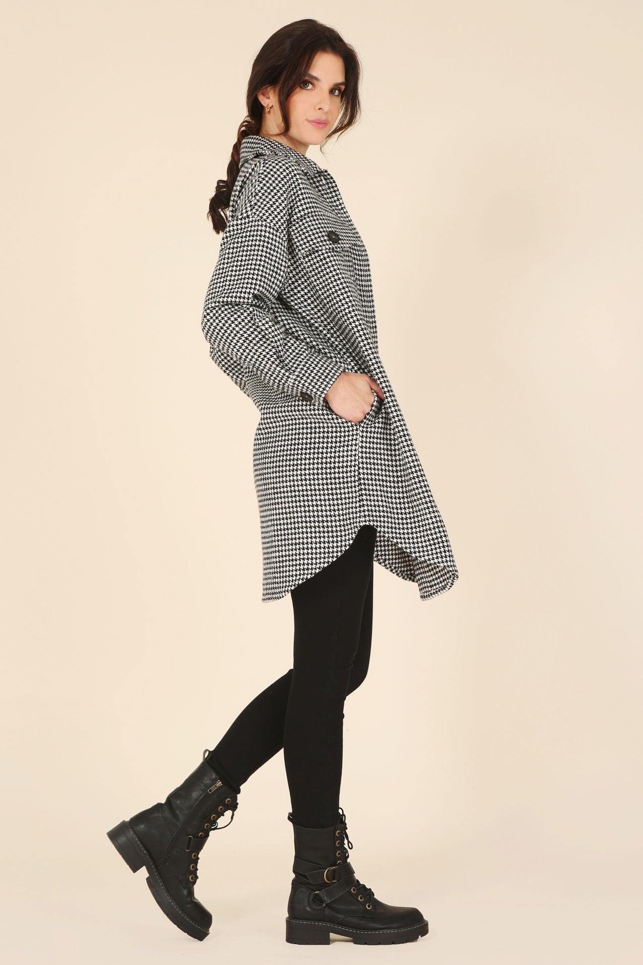 Houndstooth Long Jacket - Quelle's BoutiQue