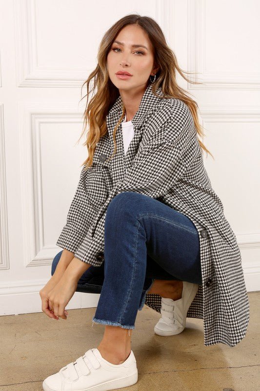 Houndstooth Long Jacket - Quelle's BoutiQue