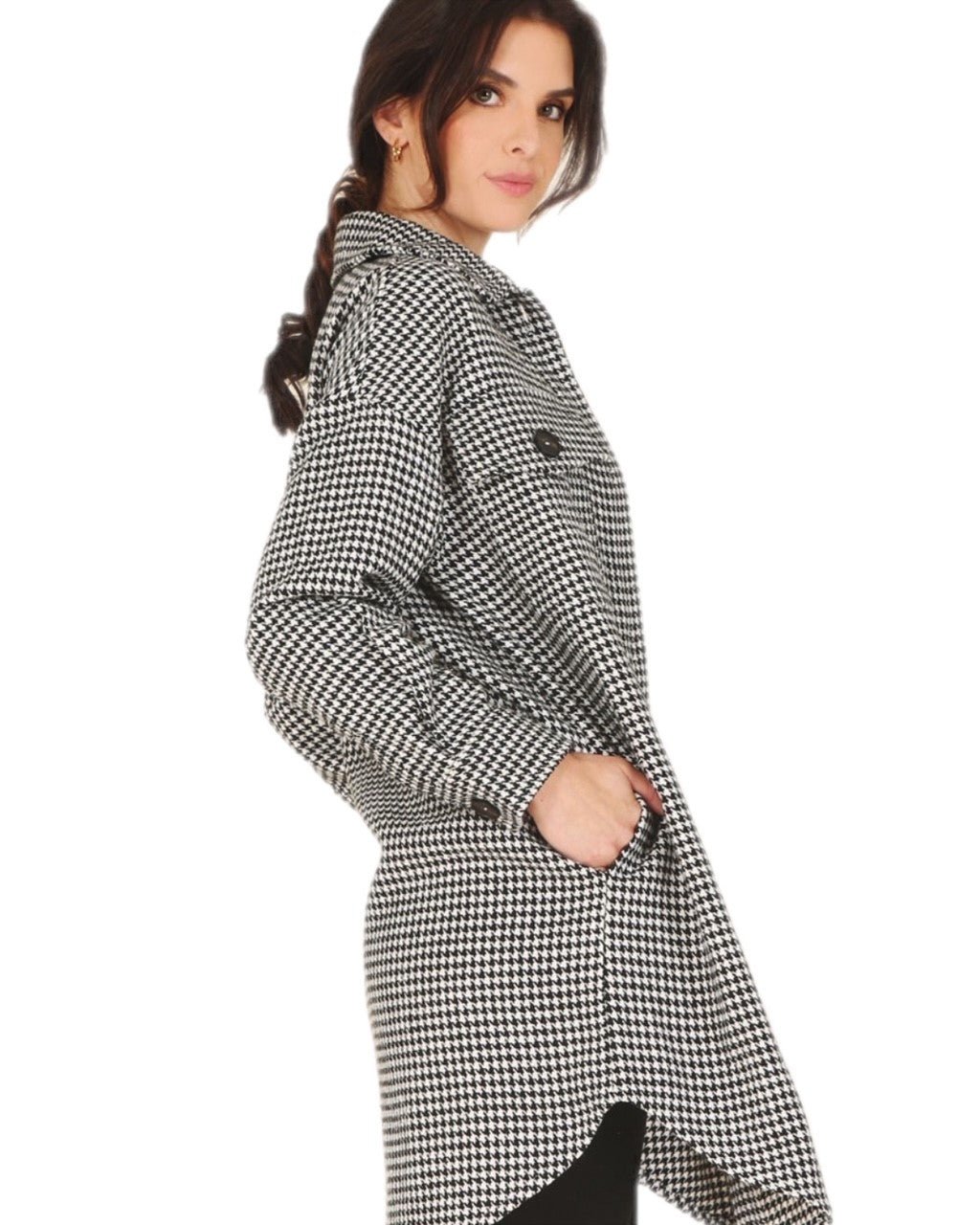 Houndstooth Long Jacket - Quelle's BoutiQue