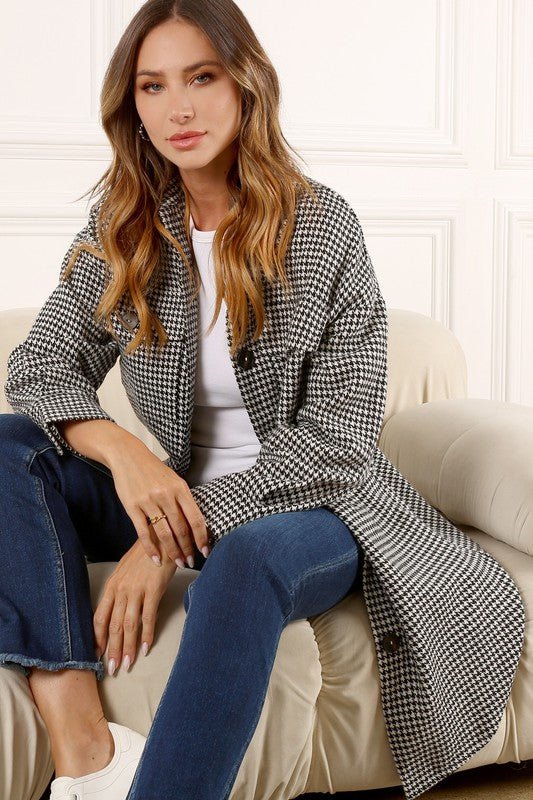 Houndstooth Long Jacket - Quelle's BoutiQue