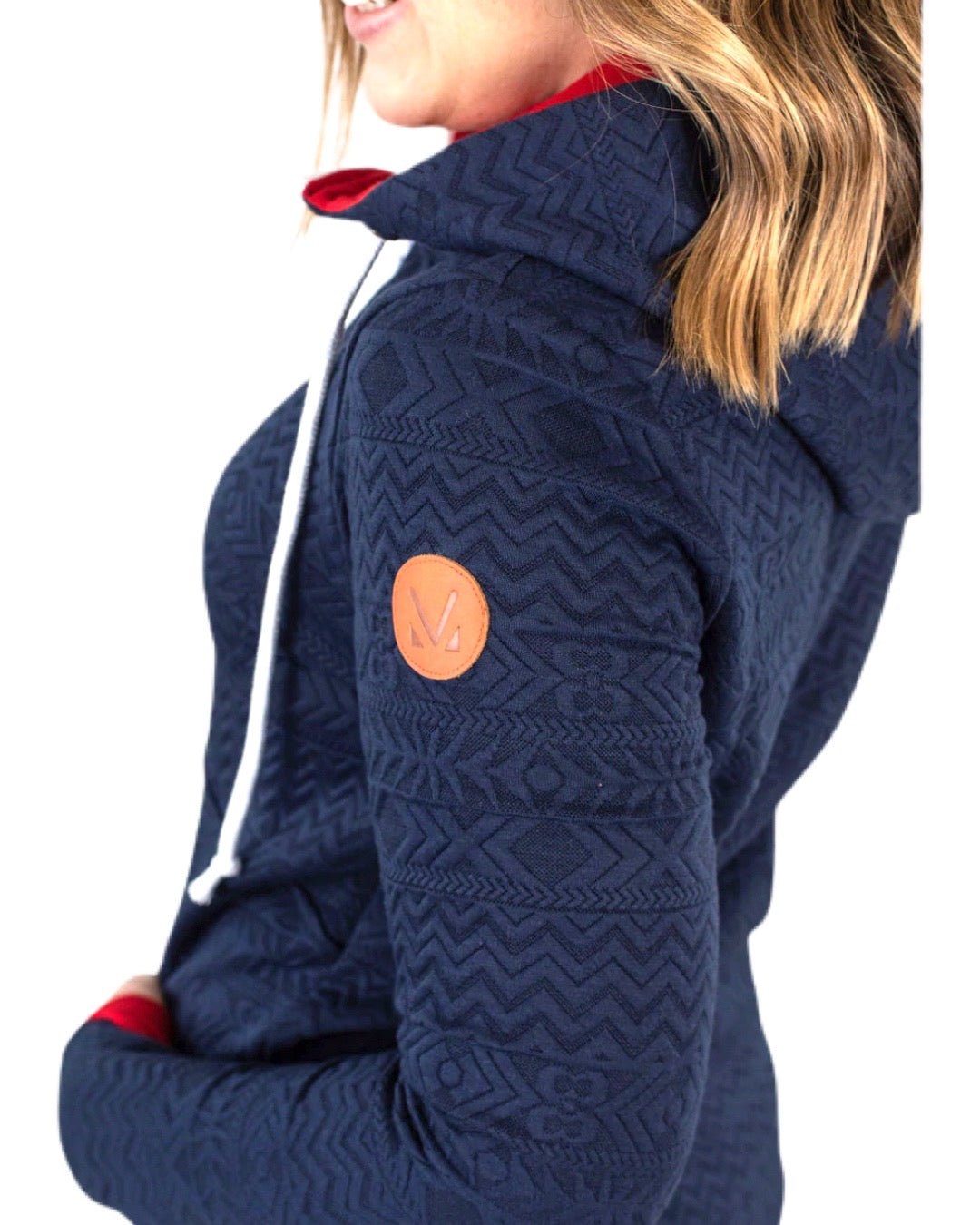 Aztec Embossed Print Half Zip Hoodie - Quelle's BoutiQue