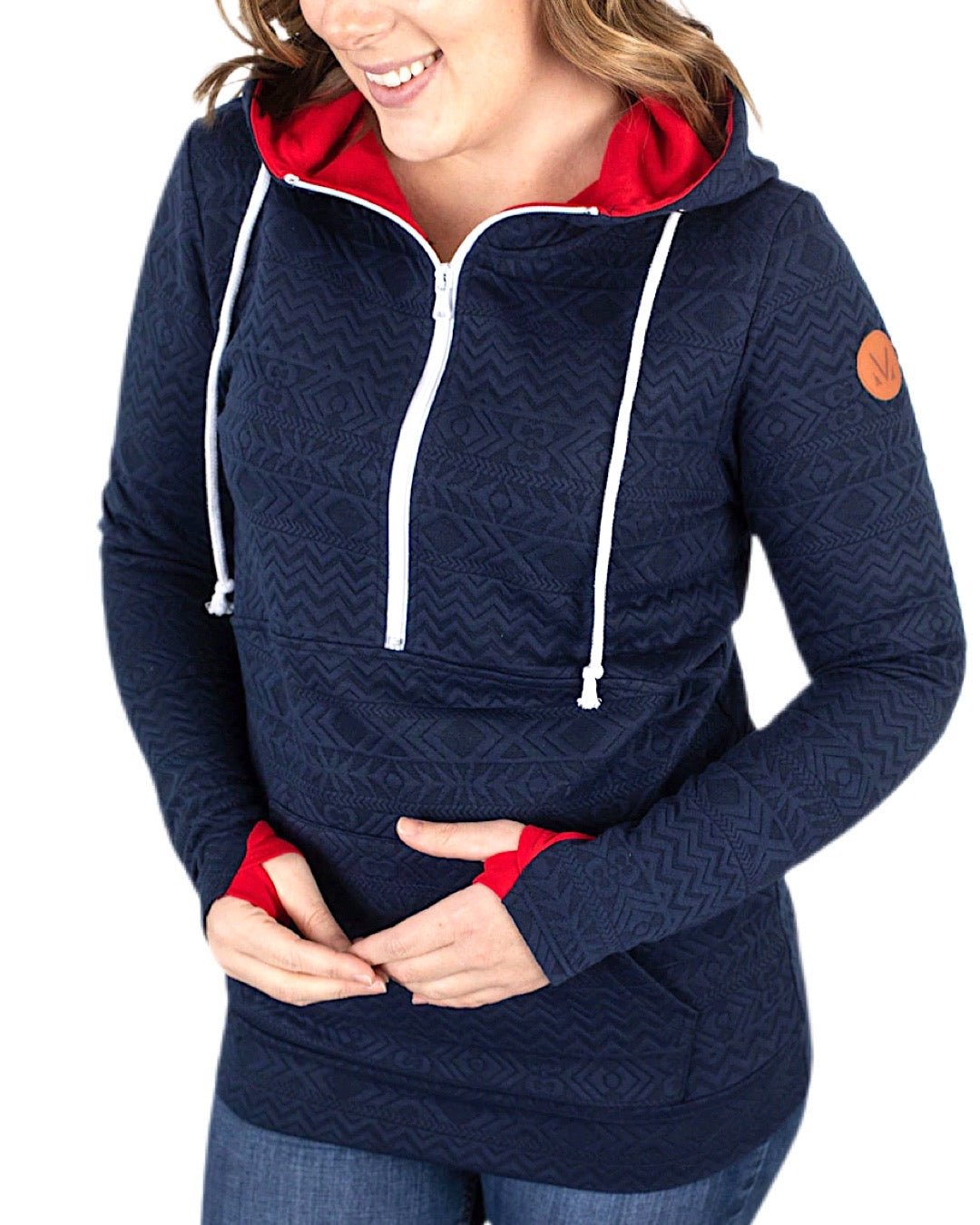 Aztec Embossed Print Half Zip Hoodie - Quelle's BoutiQue