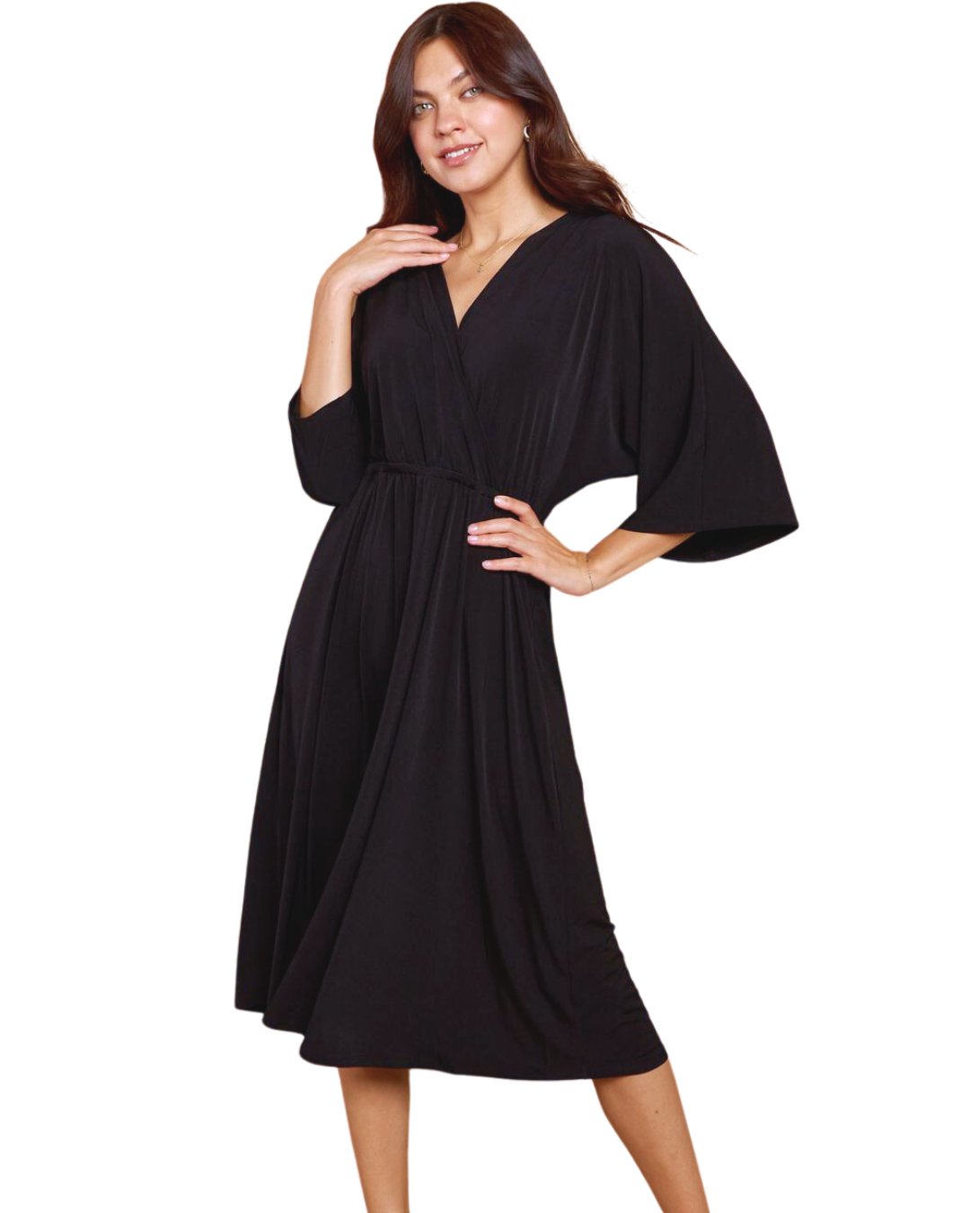 Black Surplice Midi Dress - Quelle's BoutiQue