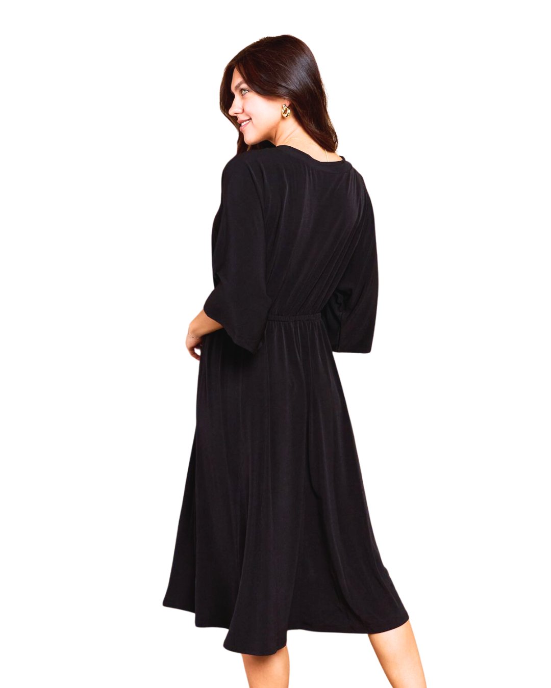 Black Surplice Midi Dress - Quelle's BoutiQue