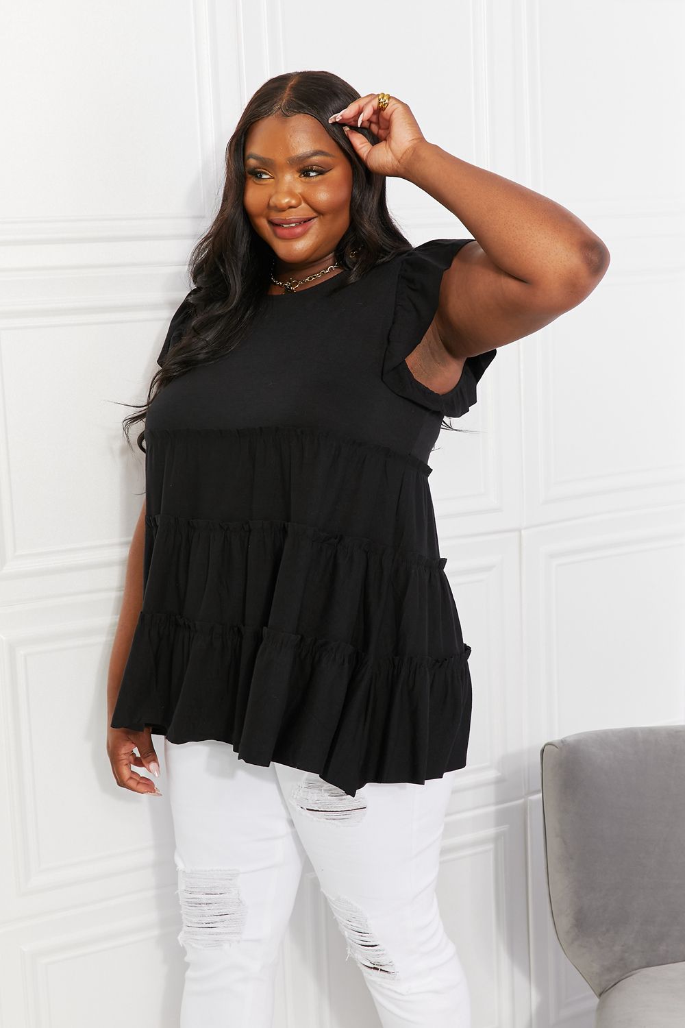 Black Tiered Peplum Top - Quelle's BoutiQue