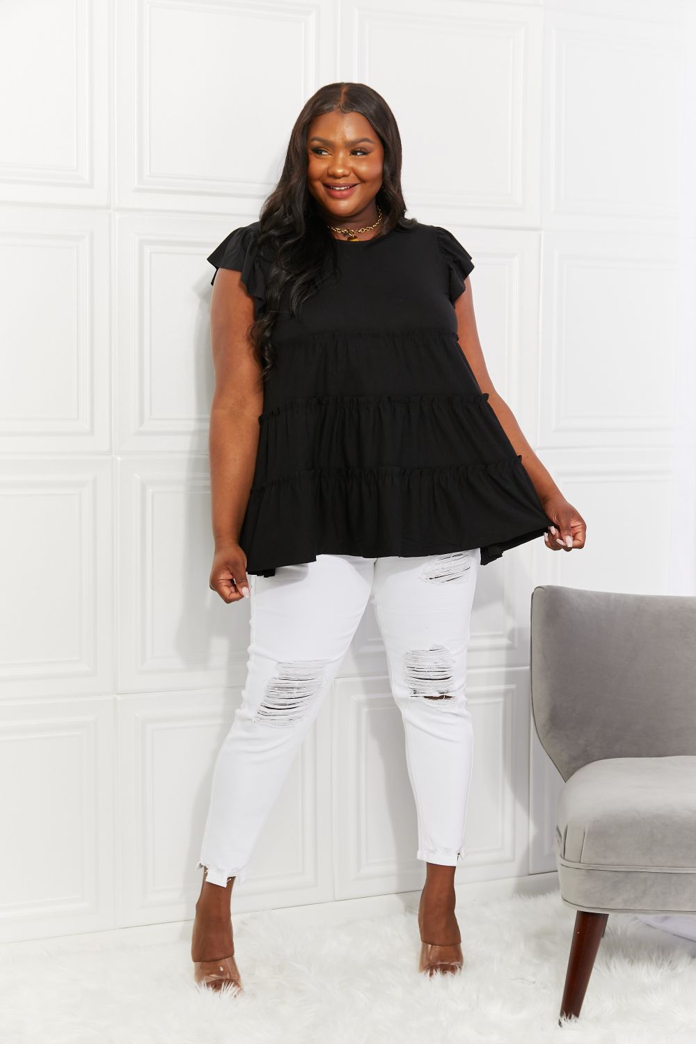 Black Tiered Peplum Top - Quelle's BoutiQue