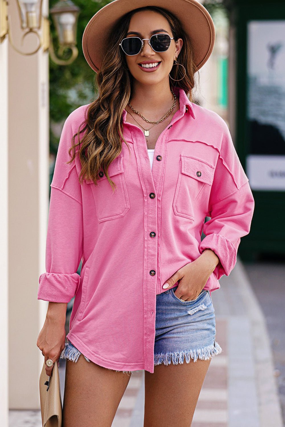 Casual Button Front Shacket - Quelle's BoutiQue