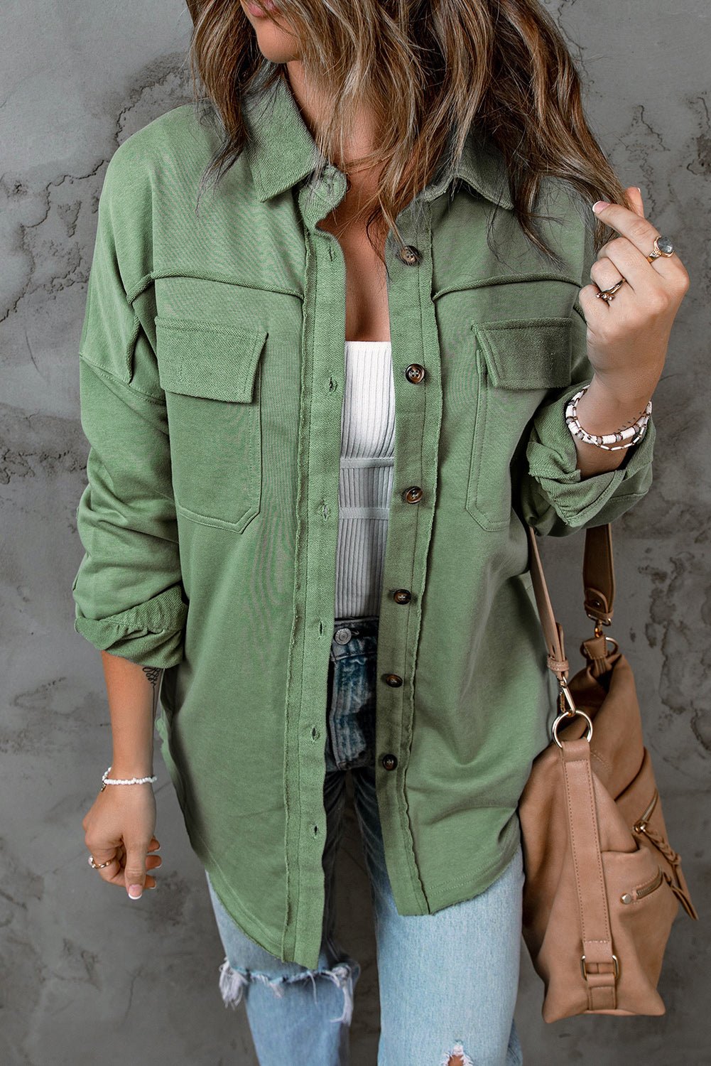 Casual Button Front Shacket - Quelle's BoutiQue