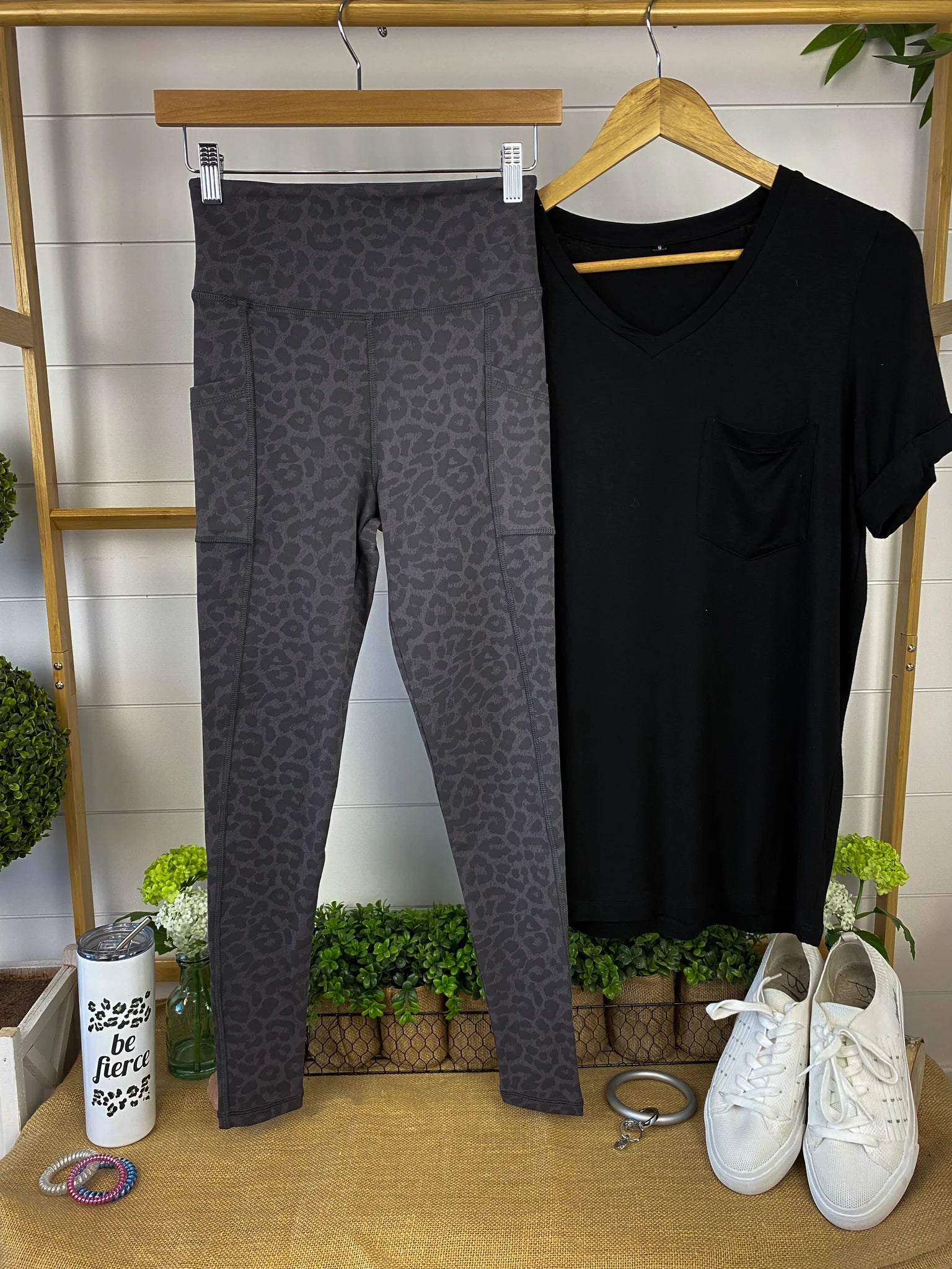 Charcoal Grey Leo Print Leggings - Quelle's BoutiQue