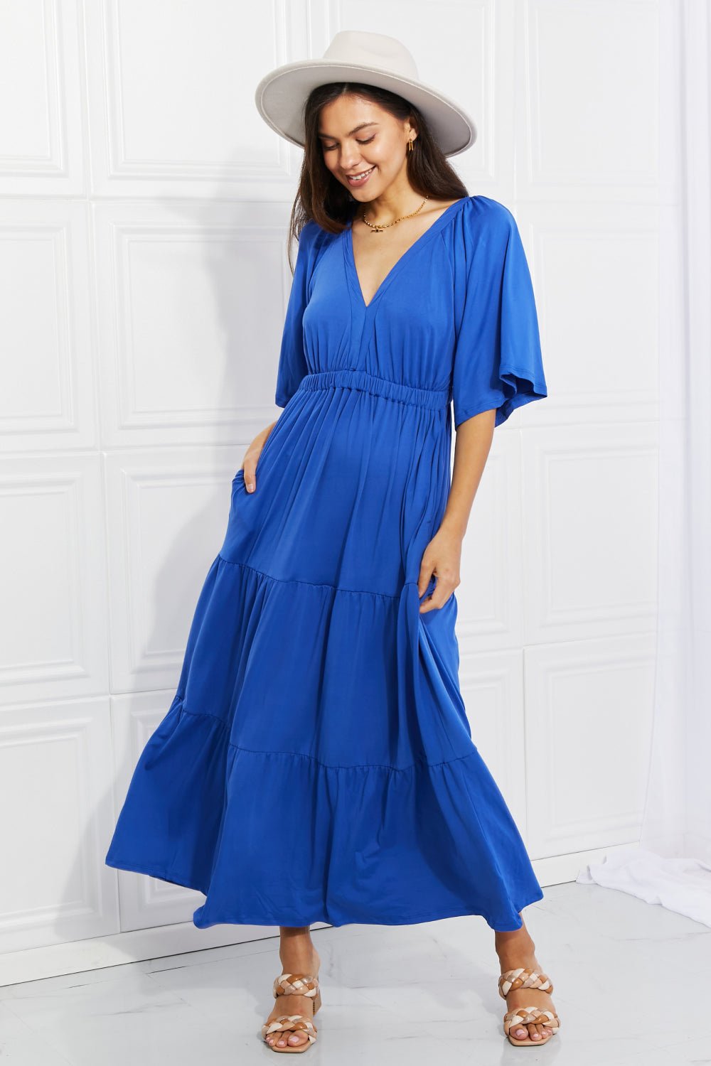 Flare Sleeve Tiered Maxi Dress - Quelle's BoutiQue