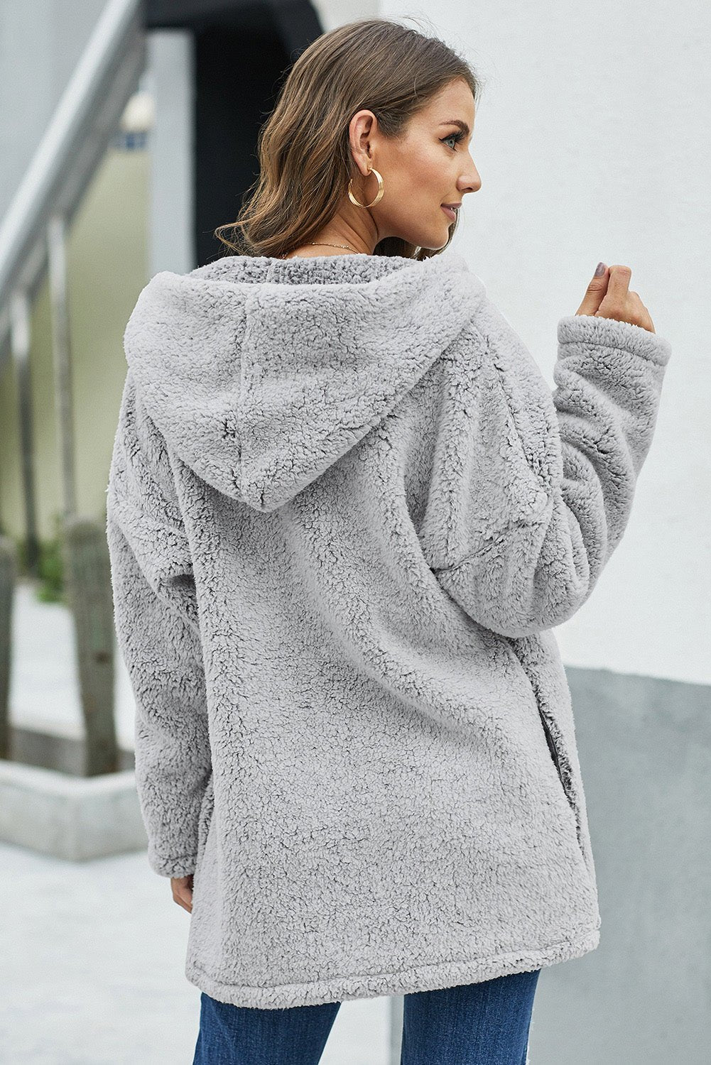 Grey hooded teddy jacket online