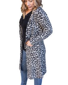 Grey Leopard Print Cardigan - Quelle's BoutiQue