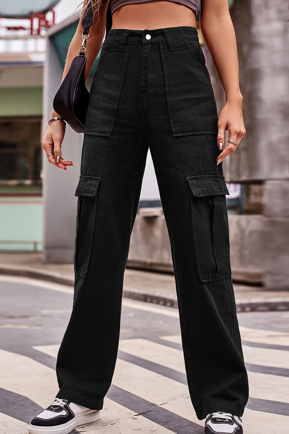 High Waist Loose Fit Cargo Jeans - Quelle's BoutiQue