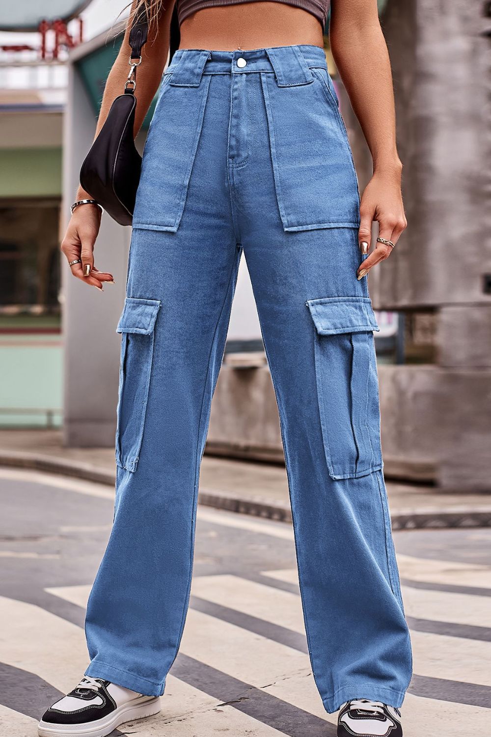 High Waist Loose Fit Cargo Jeans - Quelle's BoutiQue