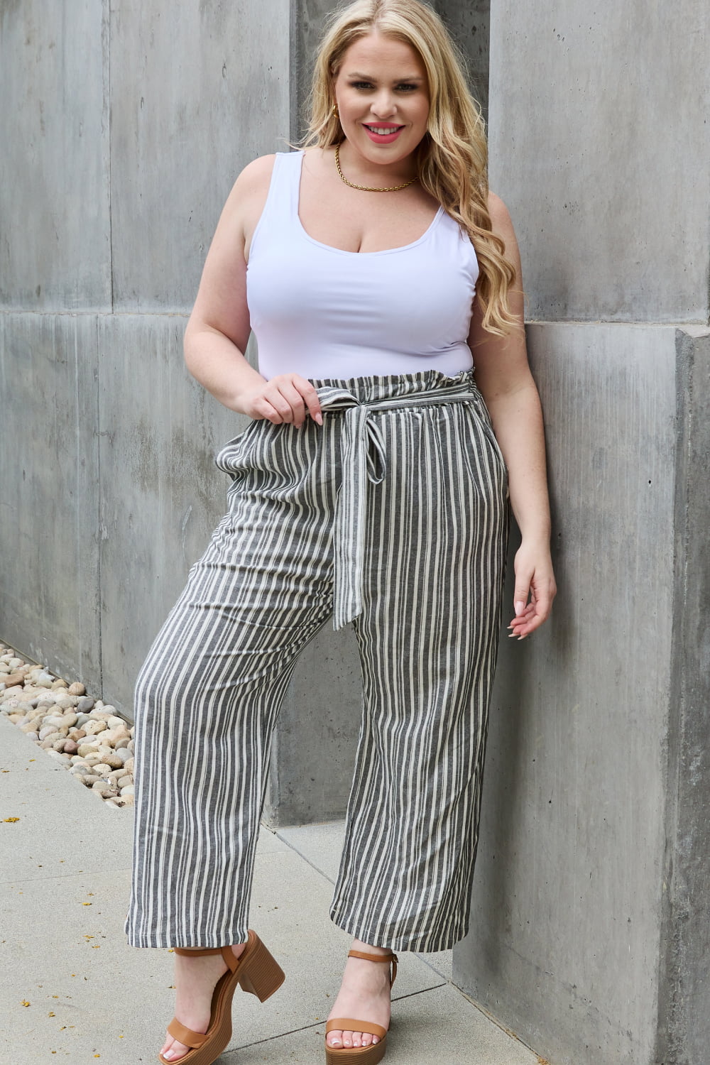 Linen Paperbag Waist Striped Culotte Pants - Quelle's BoutiQue