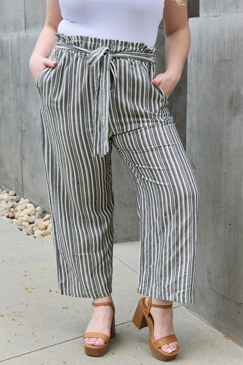 Linen Paperbag Waist Striped Culotte Pants - Quelle's BoutiQue