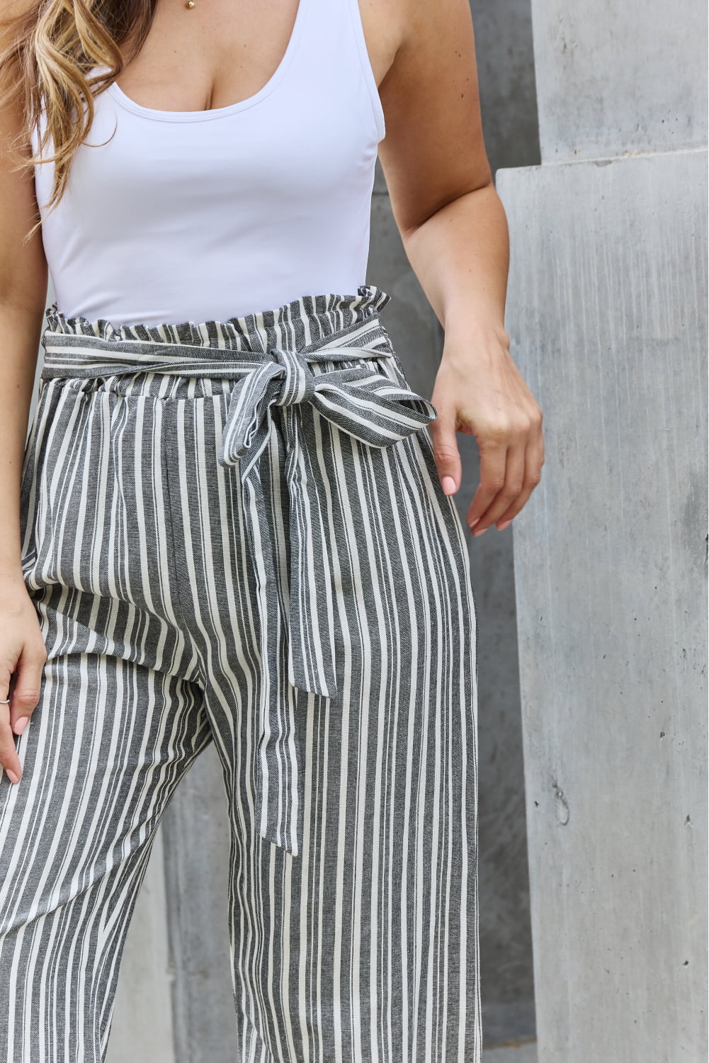 Linen Paperbag Waist Striped Culotte Pants - Quelle's BoutiQue