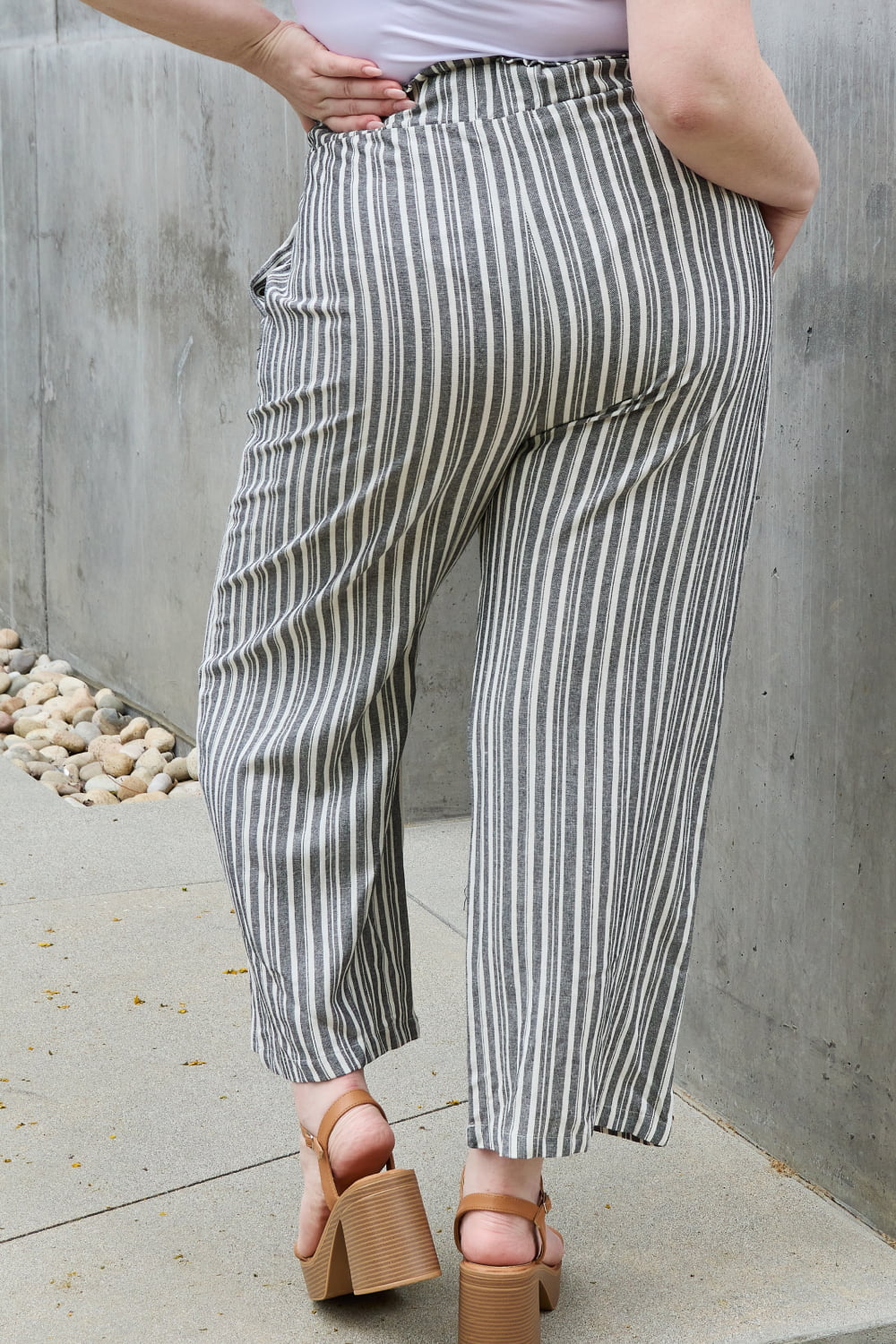 Linen Paperbag Waist Striped Culotte Pants - Quelle's BoutiQue