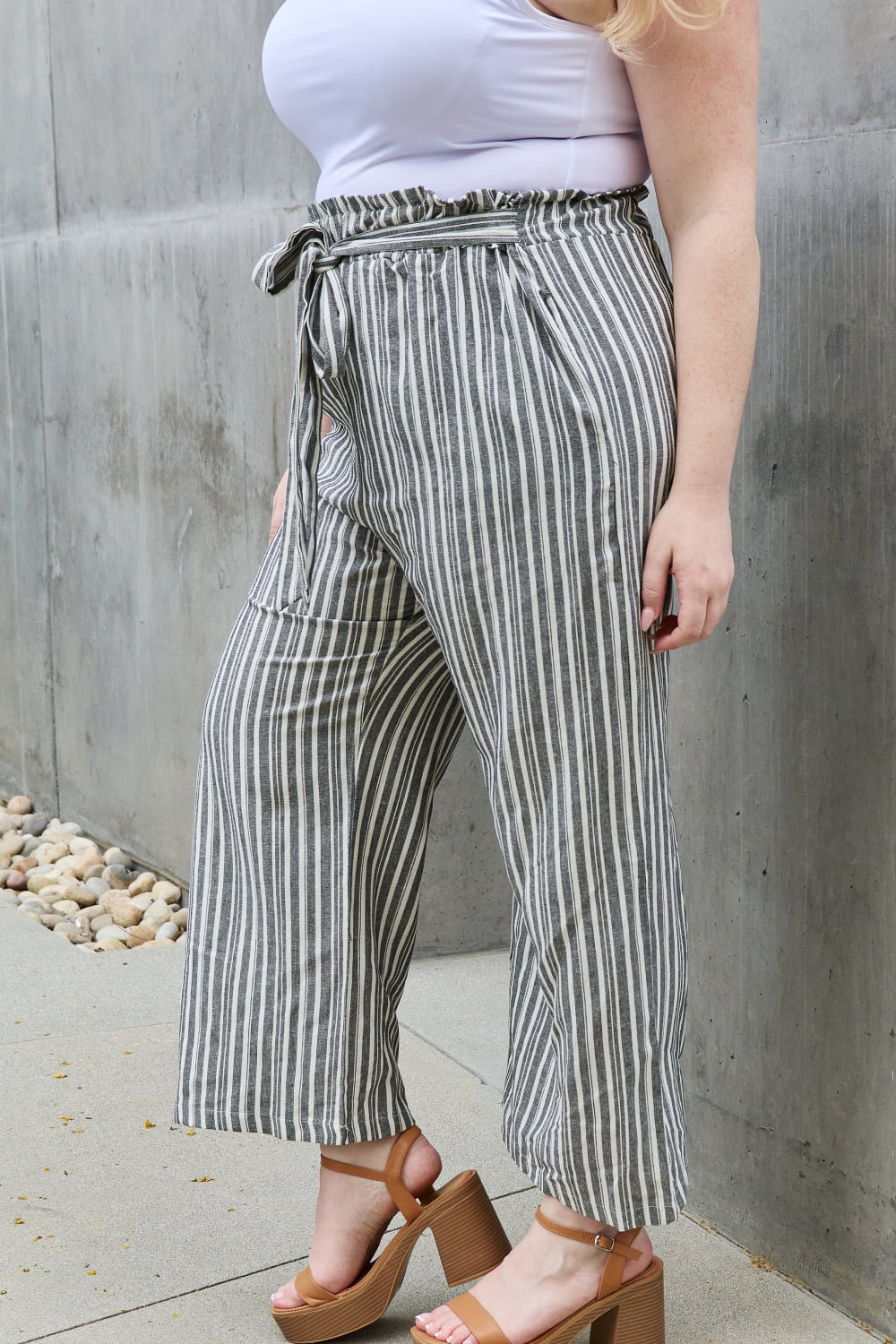 Linen Paperbag Waist Striped Culotte Pants - Quelle's BoutiQue