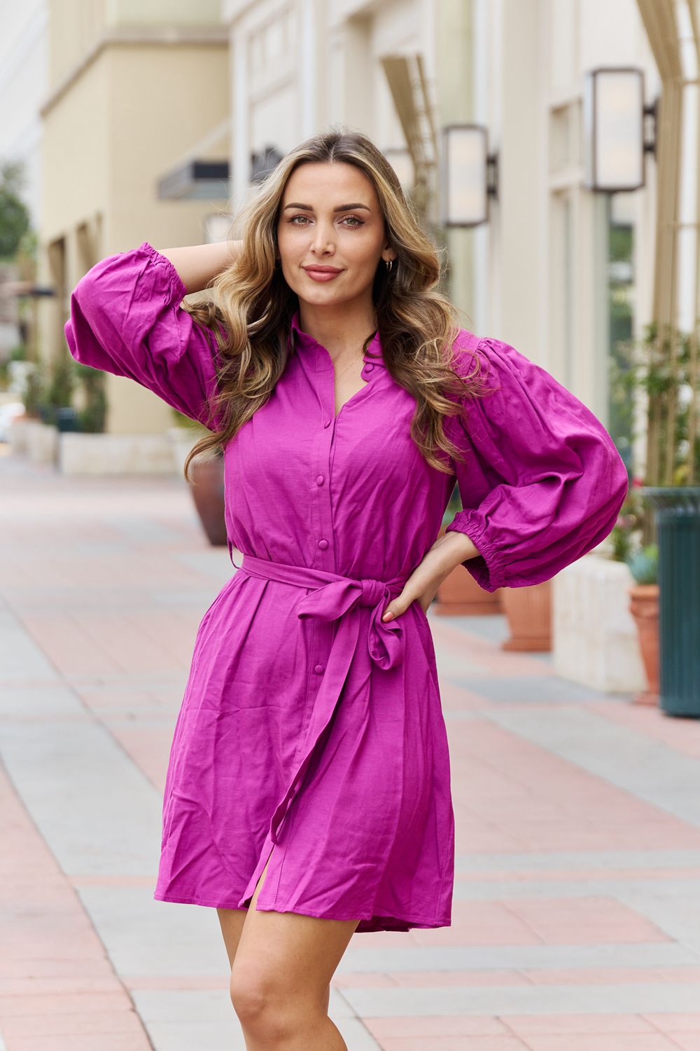 Magenta Belted Mini Dress - Quelle's BoutiQue