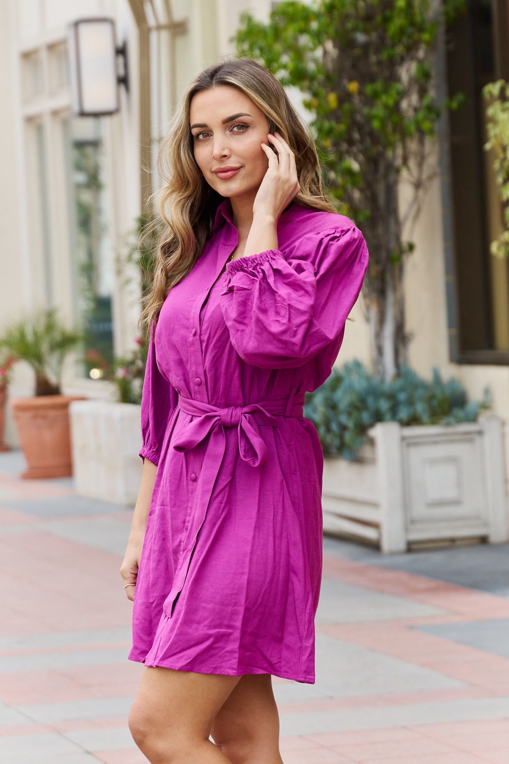 Magenta Belted Mini Dress - Quelle's BoutiQue