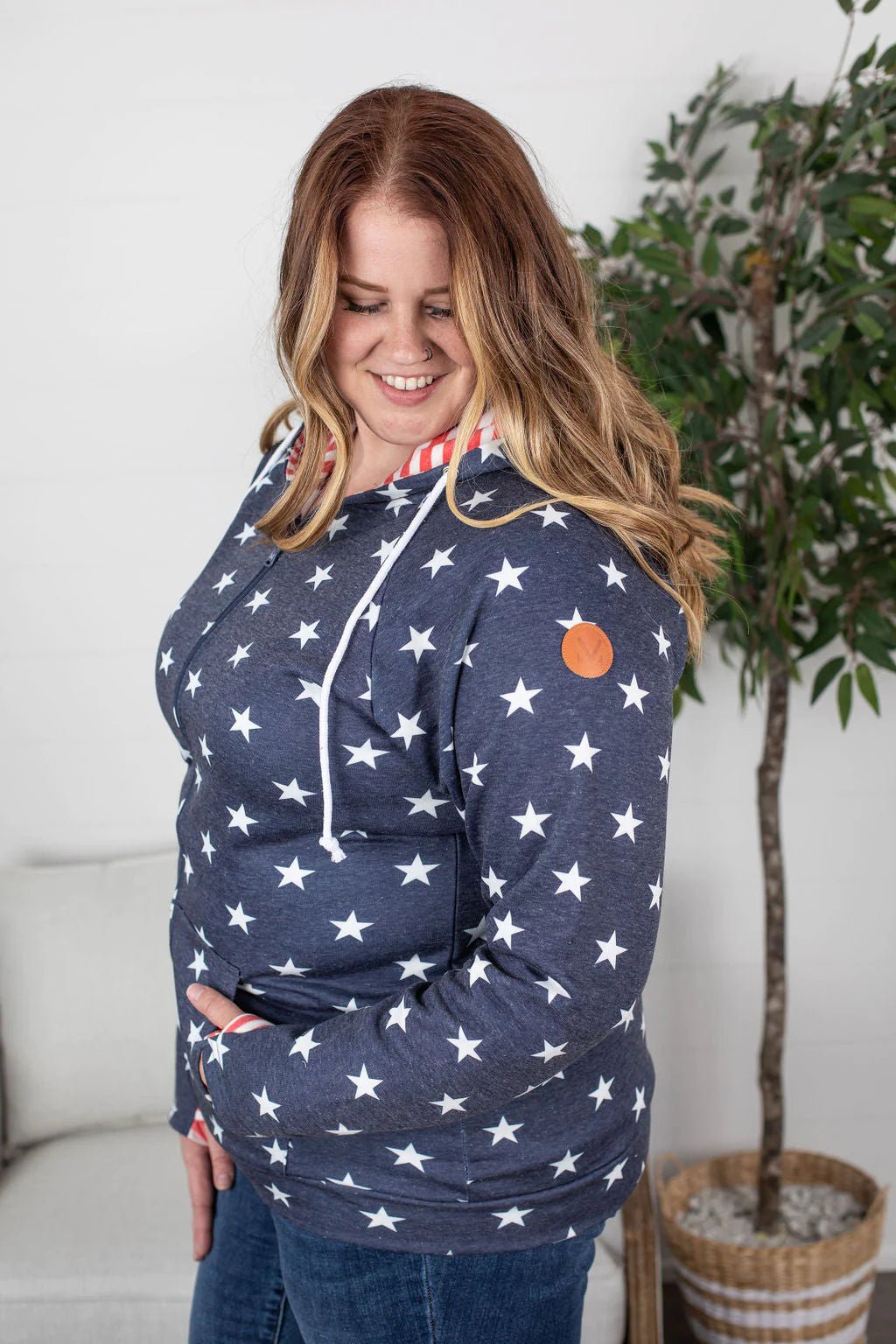 Navy Star Print Hooded Jacket - Quelle's BoutiQue