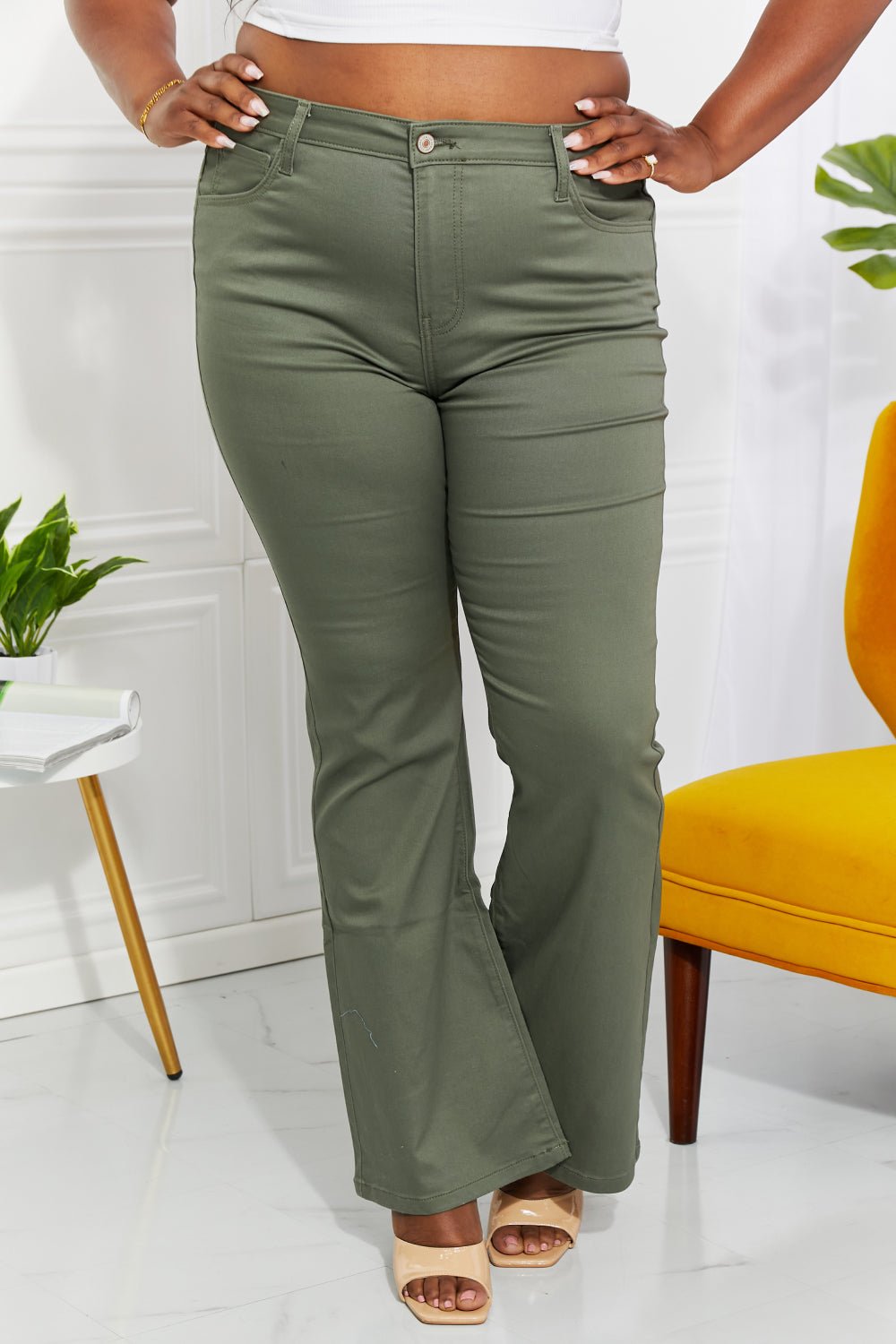 Olive High-Rise Bootcut Jeans - Quelle's BoutiQue