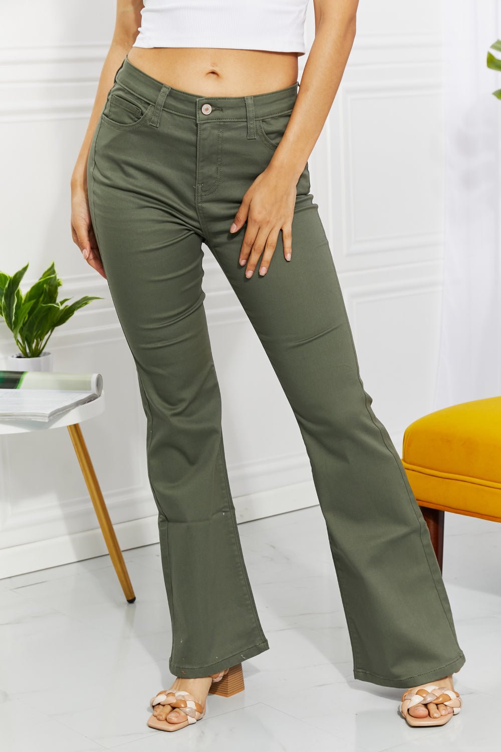 Olive High-Rise Bootcut Jeans - Quelle's BoutiQue