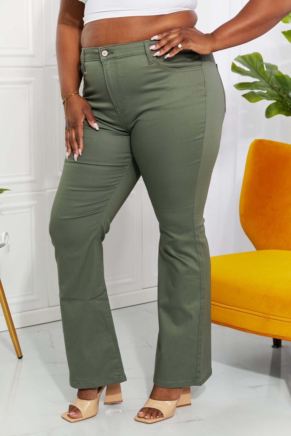 Olive High-Rise Bootcut Jeans - Quelle's BoutiQue