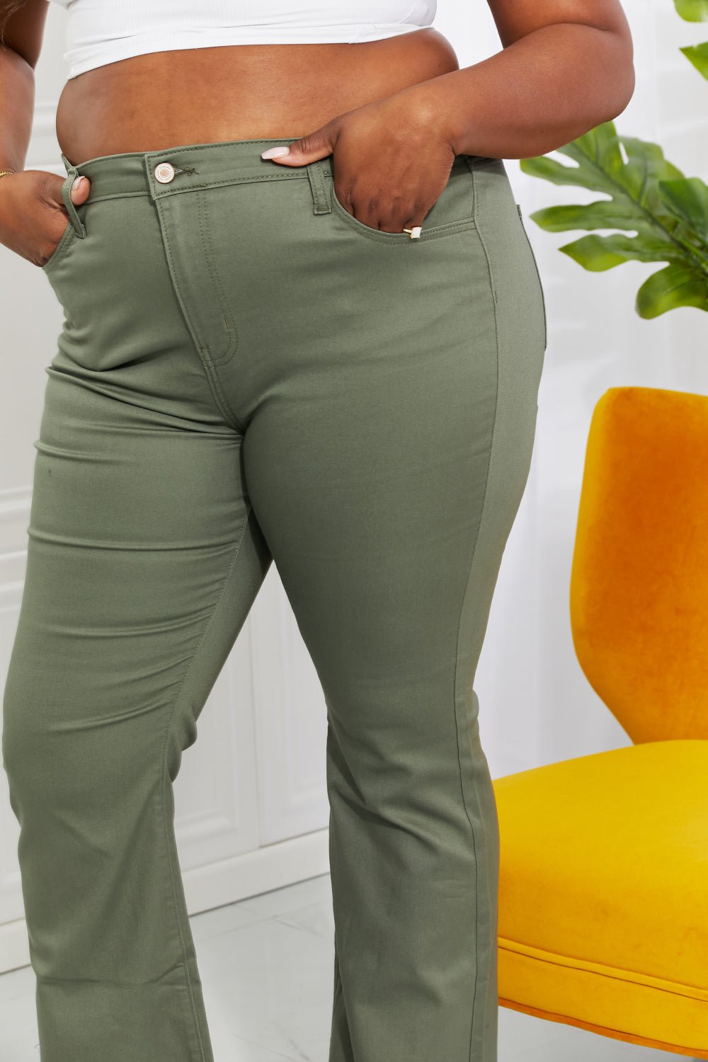 Olive High-Rise Bootcut Jeans - Quelle's BoutiQue