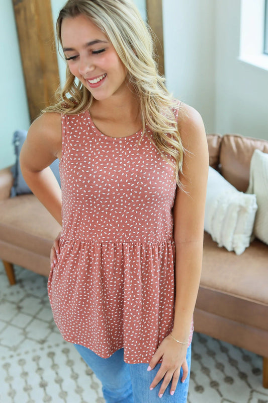 Print Flowy Sleeveless Babydoll Top - Quelle's BoutiQue